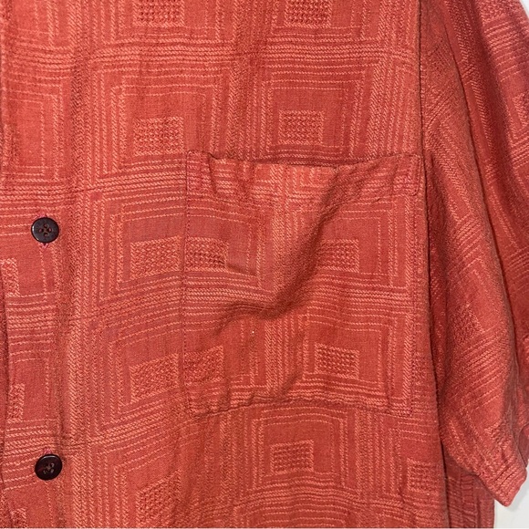 Orange peach crazy horse size large button up short sleeve textured 90s linen - Picture 6 of 9